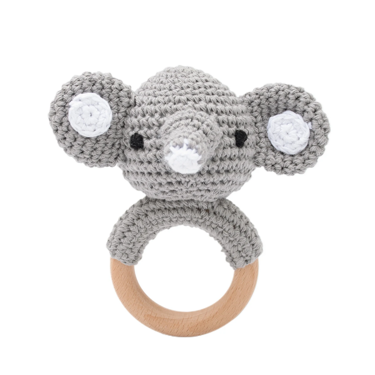 CuddleRattle – Suave y divertido – Sonajero de ganchillo para bebé con anillo de madera