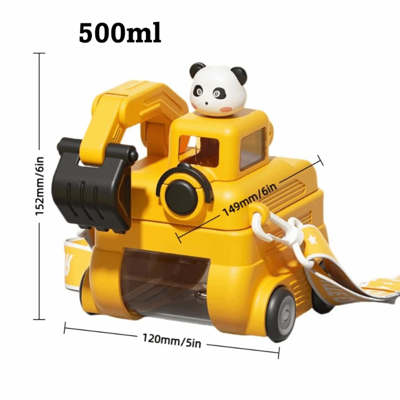 TinyExcavators – Única y funcional: botella de agua con forma de excavadora y pajita