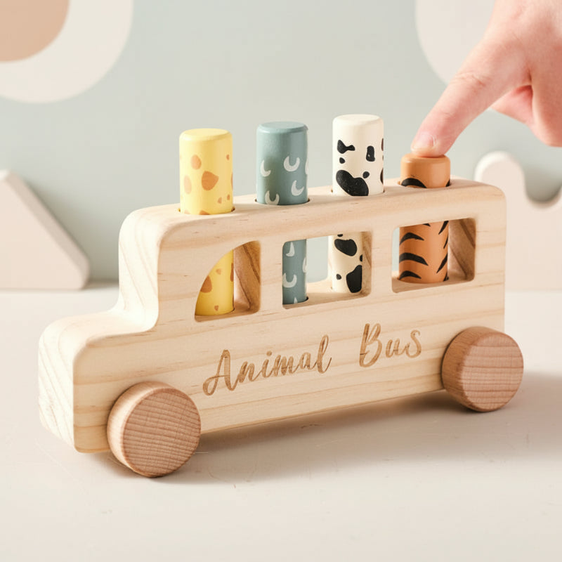 PressBus – Montessori y educativo – Autobús de juguete de madera