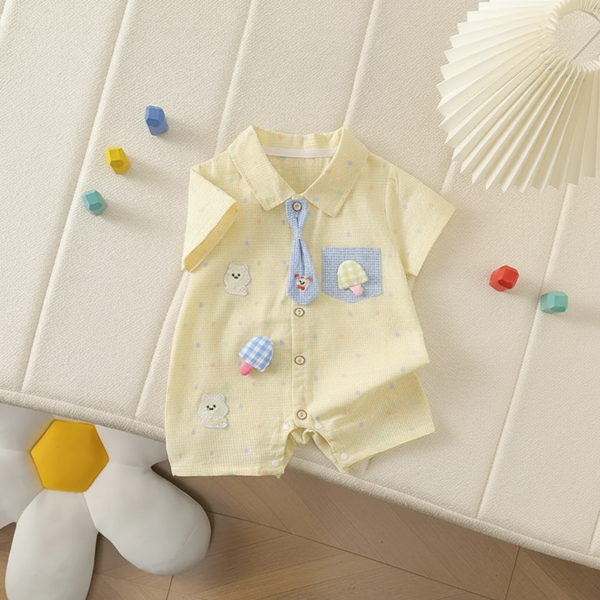 KiddoStyle – Bonito y suave – Mono infantil con corbata y parche