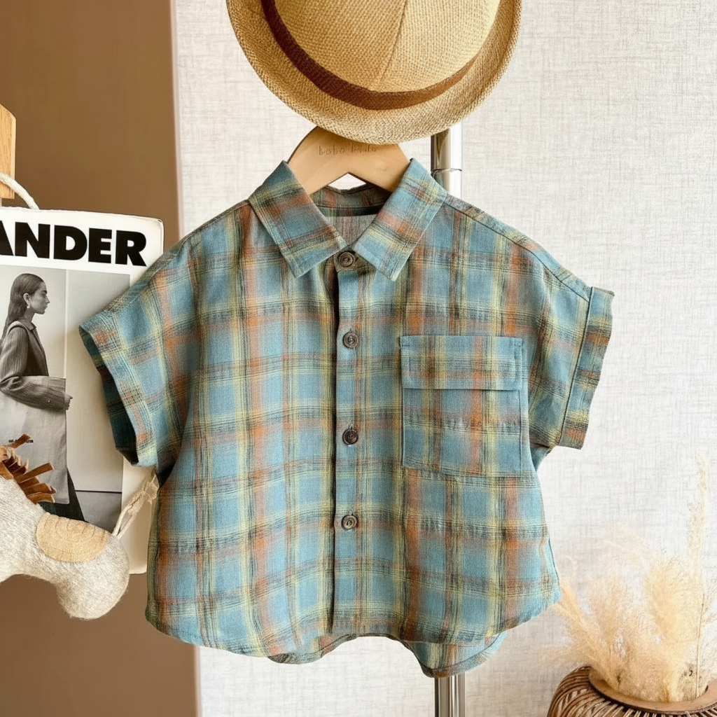 LittleGent – Moderno y desenfadado: conjunto para niño con camisa a cuadros y pantalones cortos