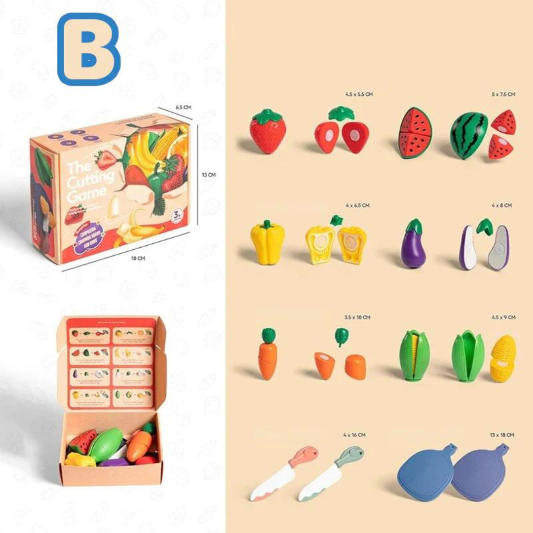 Fruitigo – Aprender y jugar – Set para cortar frutas Montessori
