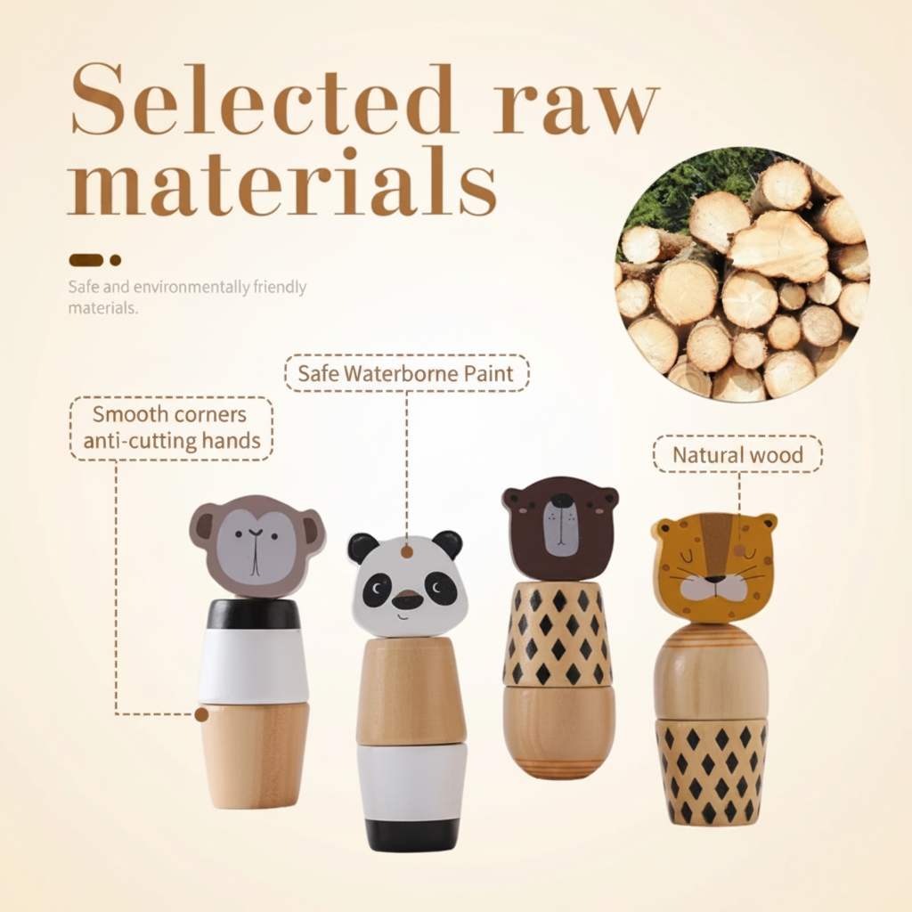 WoodyFriends – Motricidad y diversión – Juguetes apilables de madera con forma de animales