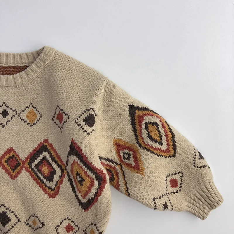 LittleRetro – Cálido y elegante: jersey de punto para niño con motivo de rombos