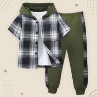 Thumbnail for Boys Checkered Outfit – Moderno y cómodo: conjunto de ropa infantil a cuadros