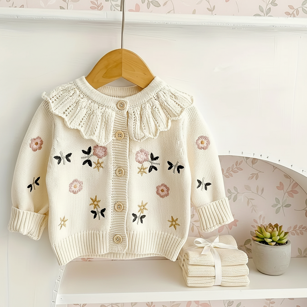 FloraKnit – Cálido y a la moda: chaleco de punto con detalles florales