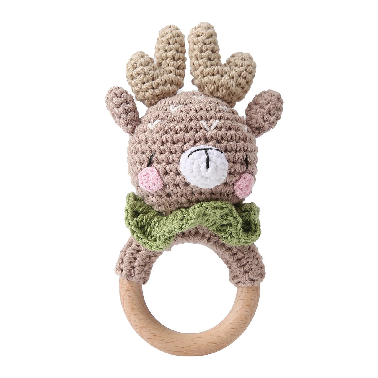CuddleRattle – Suave y divertido – Sonajero de ganchillo para bebé con anillo de madera