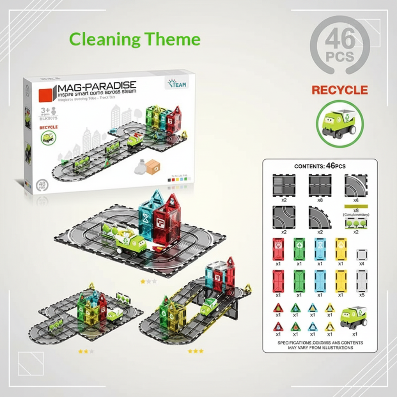 Magnetic Road Blocks – Creativo y educativo – Kit de construcción «Caminos magnéticos»