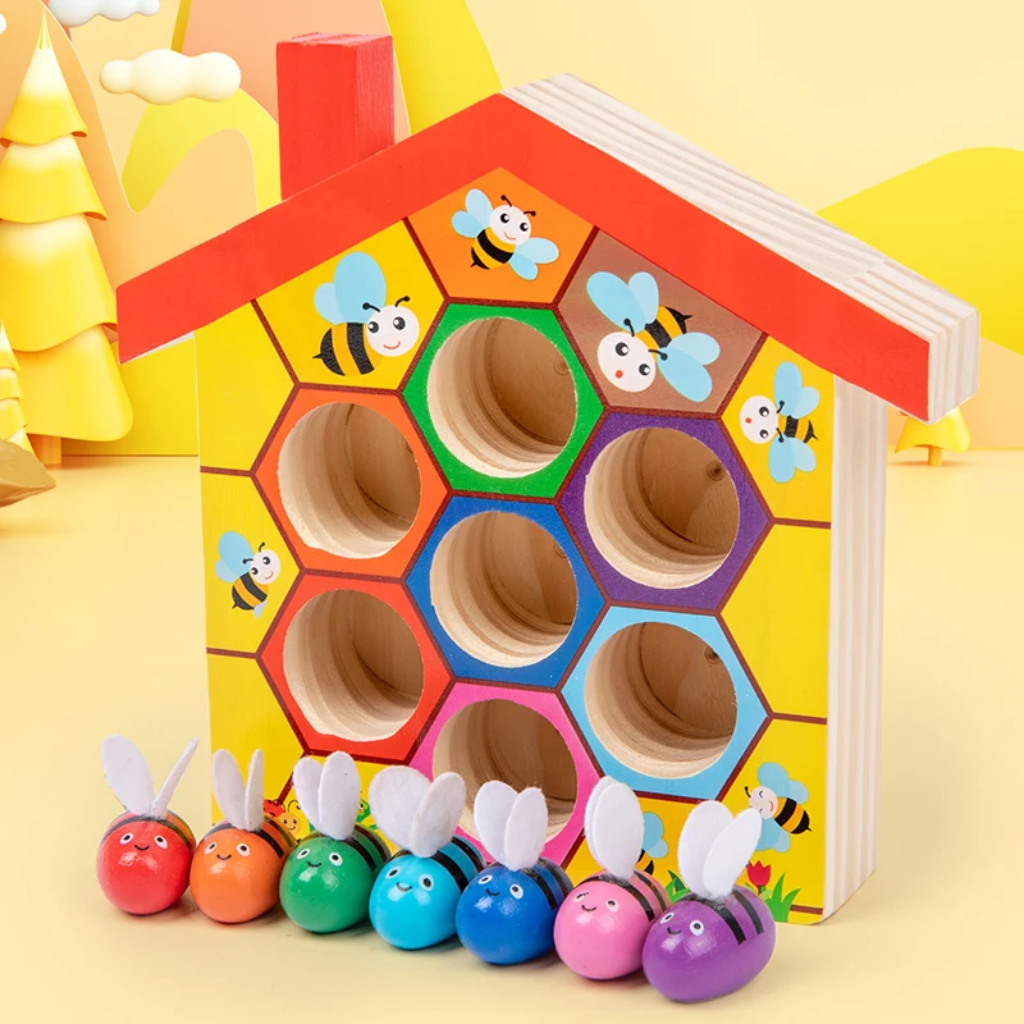 HoneyHive – Montessori & Educativo – Juego de clasificación de abejas de madera