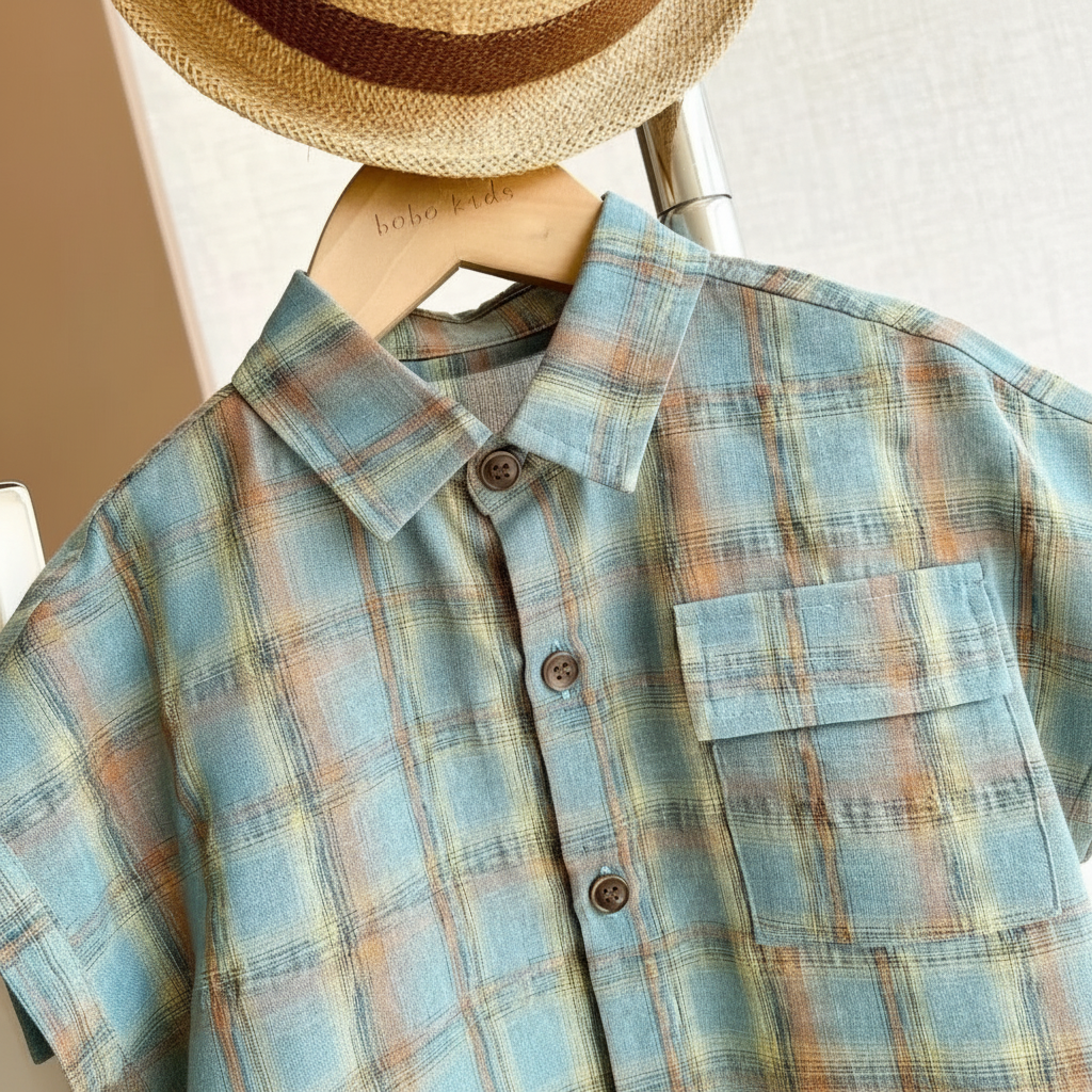 LittleGent – Moderno y desenfadado: conjunto para niño con camisa a cuadros y pantalones cortos