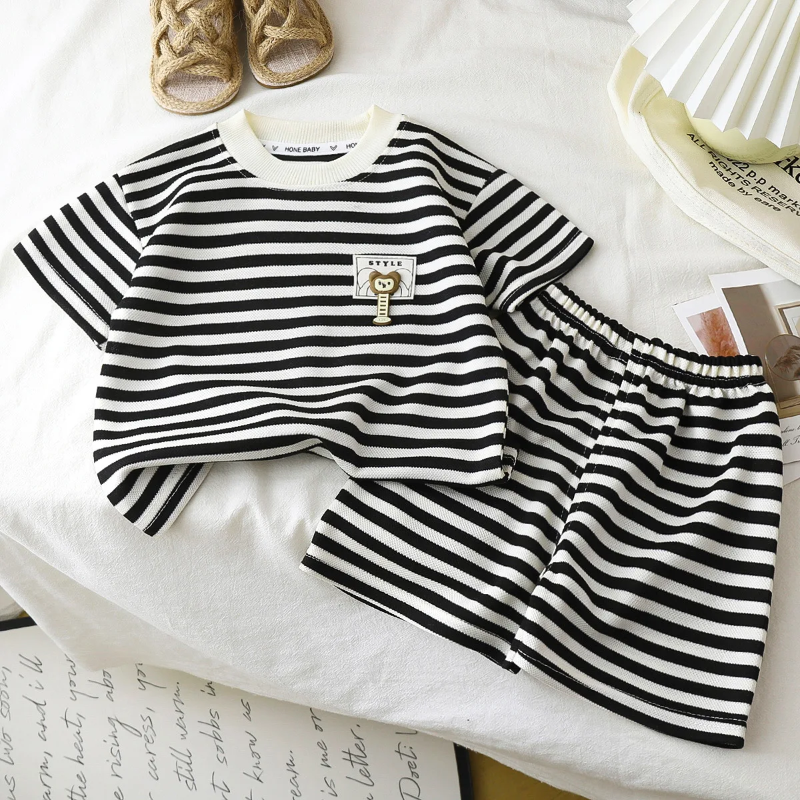 Kids Stripe Outfit – Moda y comodidad: conjunto infantil de verano