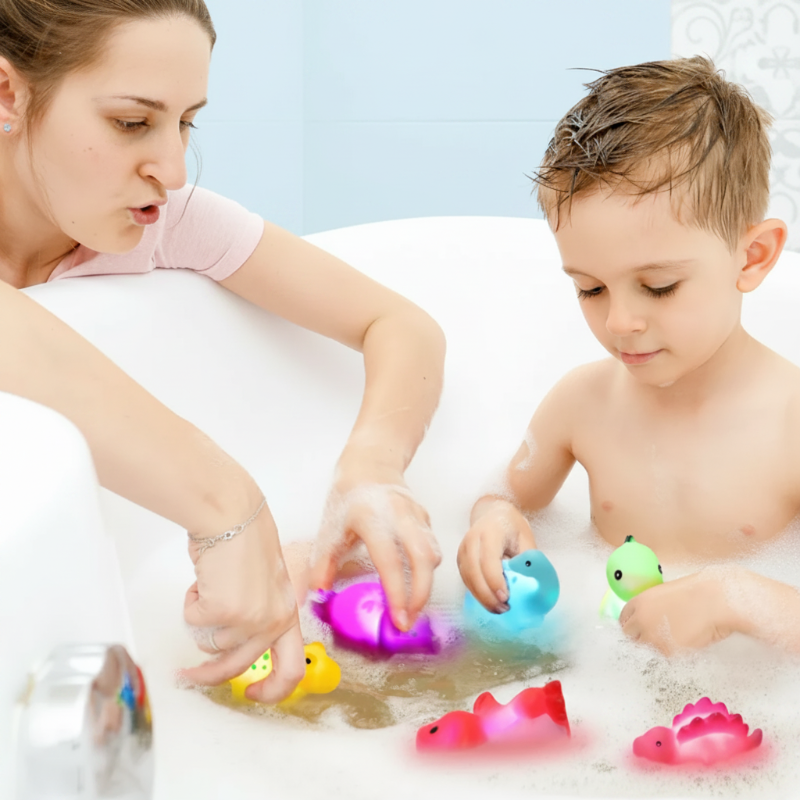 AquaGlow – Seguro y educativo – Set de juguetes luminosos para el baño
