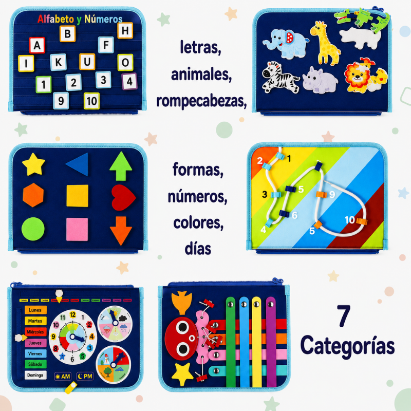 7-in-1 Busy Board – Motricidad y aprendizaje – Tablero de actividades