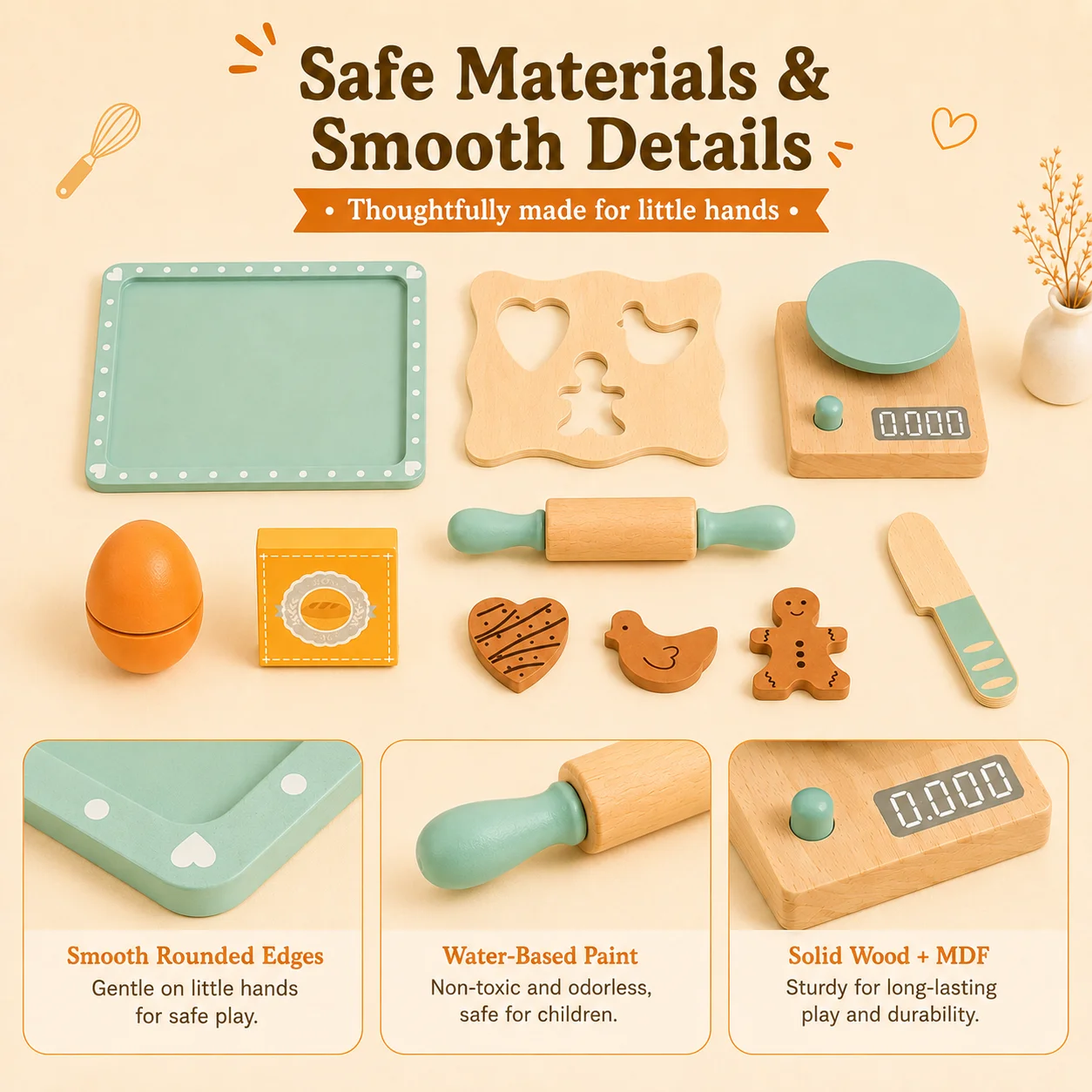 BakeBuddy – Creativo y educativo – Juego de repostería de madera