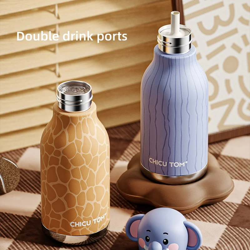 AnimalSip – Bonita y práctica: botella térmica infantil de acero inoxidable con estampado de animales
