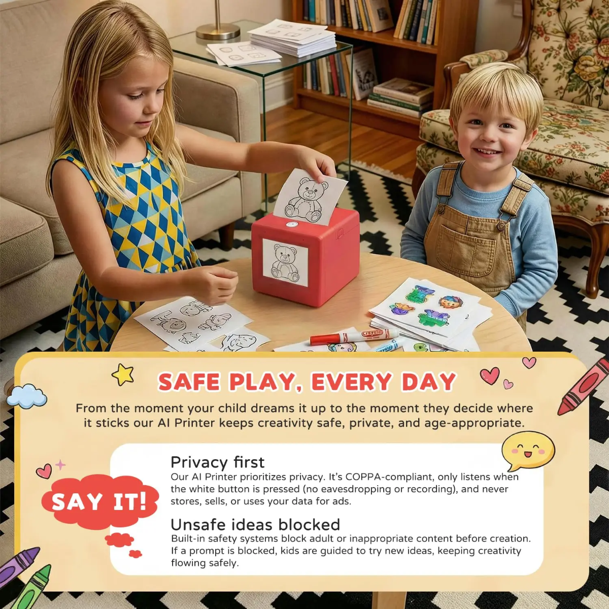 StickerMagic – Educativo y creativo: impresora de pegatinas con IA para niños
