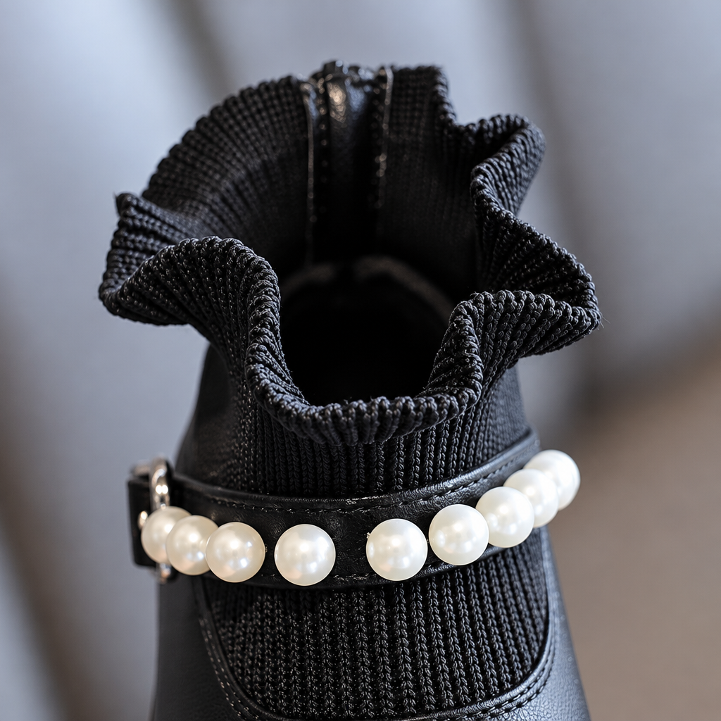 PearlCharm – Elegante y adorable – Botines infantiles con detalles de perlas
