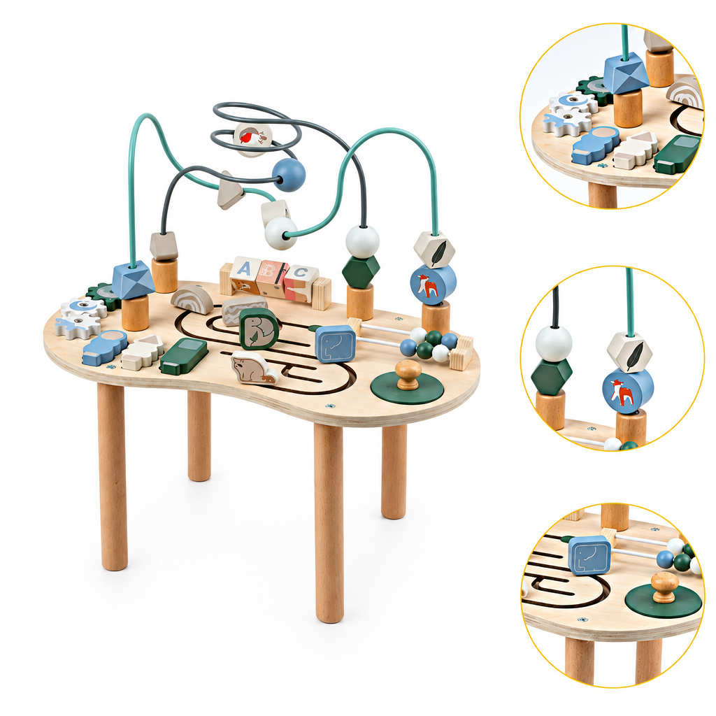 WoodMaze – Divertido y educativo – Mesa de actividades de madera con laberinto de cuentas