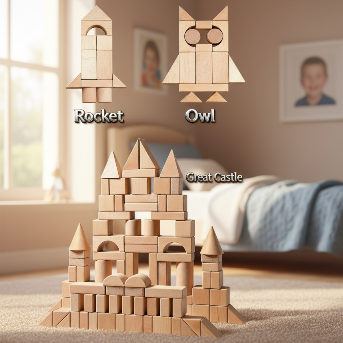 BlockyFun – Creativo y educativo – Juego de bloques de construcción de madera de 100 piezas