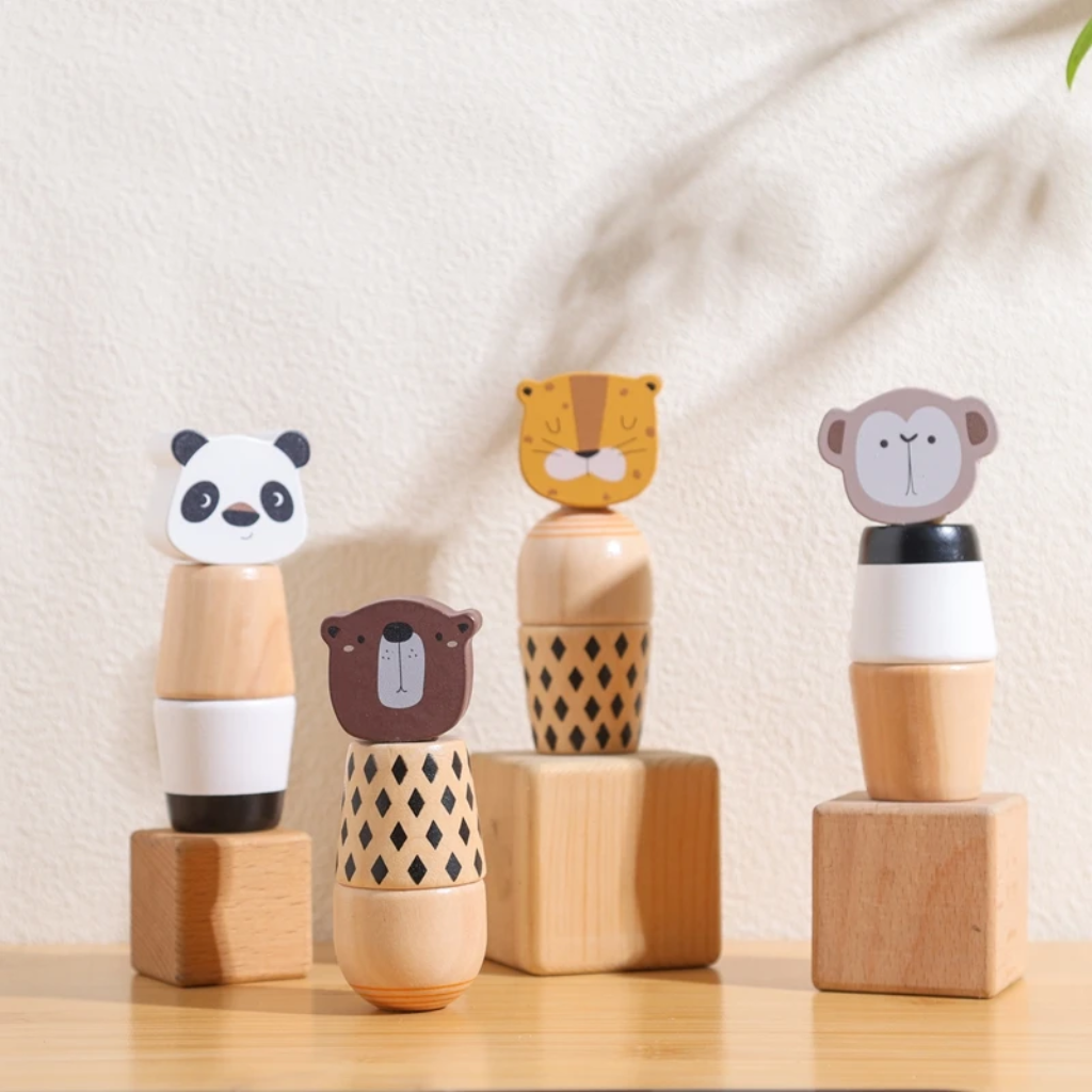 WoodyFriends – Motricidad y diversión – Juguetes apilables de madera con forma de animales