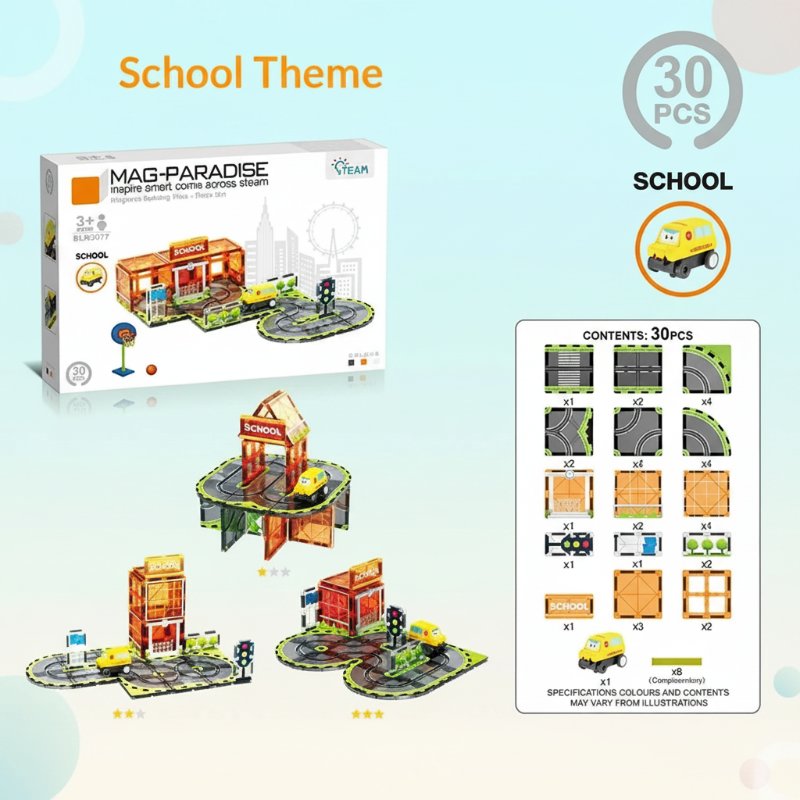 Magnetic Road Blocks – Creativo y educativo – Kit de construcción «Caminos magnéticos»