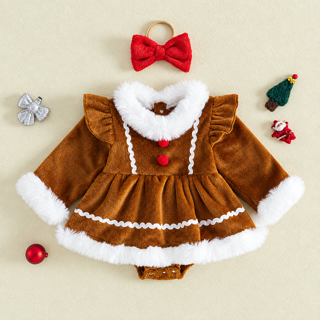 LittleGinger – Cálido y festivo – Mono navideño para bebé con diadema