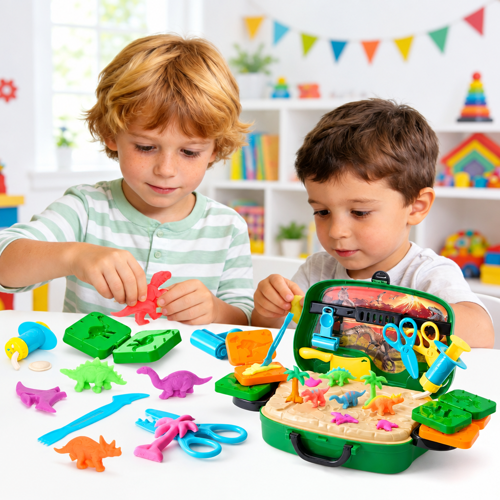 DinoMaker – Creativo y lúdico – Set de juego de plastilina de dinosaurios con moldes y herramientas