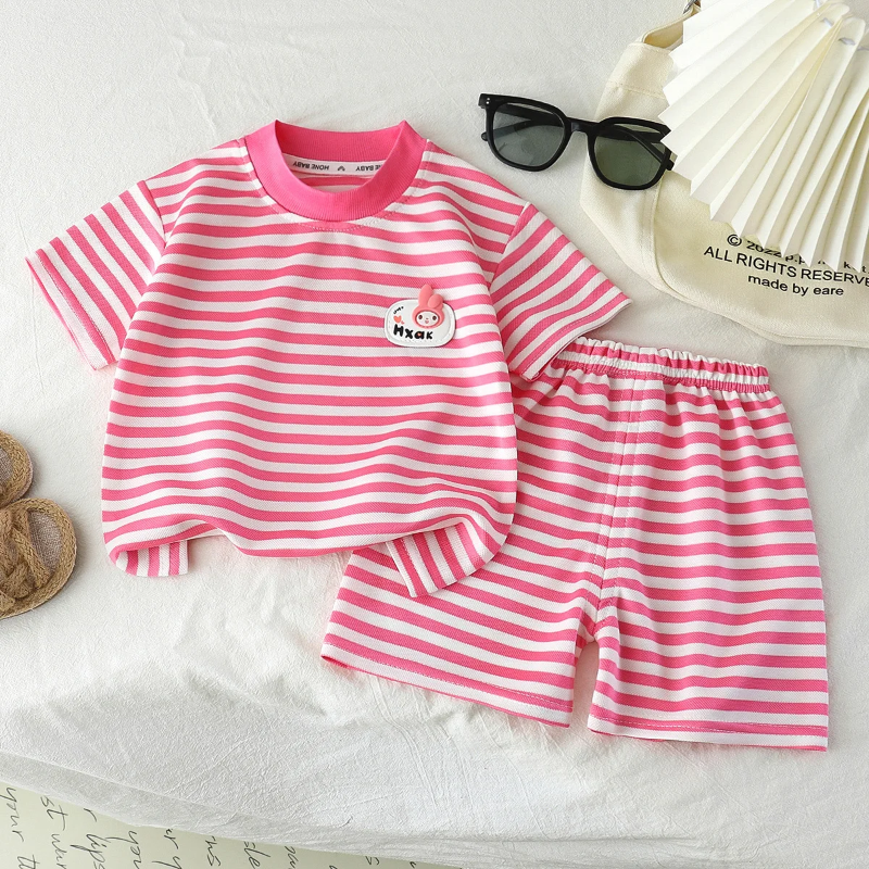 Kids Stripe Outfit – Moda y comodidad: conjunto infantil de verano