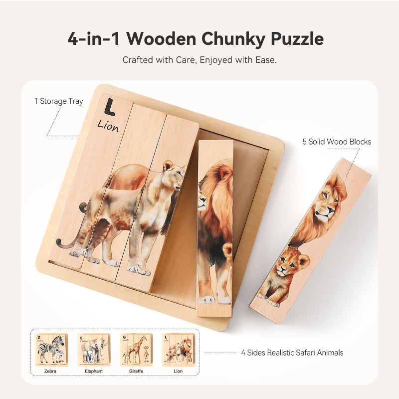 ZooStack – Madera e interactivo – Puzzle de bloques de animales