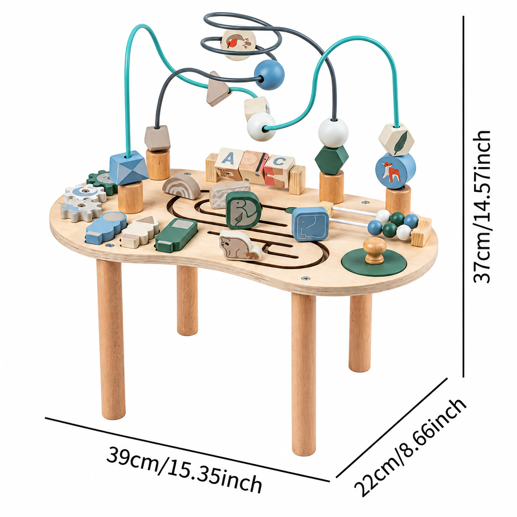 WoodMaze – Divertido y educativo – Mesa de actividades de madera con laberinto de cuentas