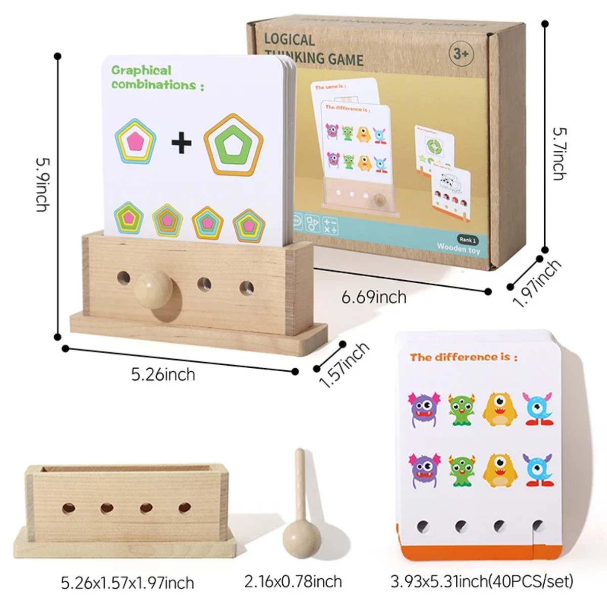 BrainyKids – Lógico y divertido – Juego educativo de cartas de madera