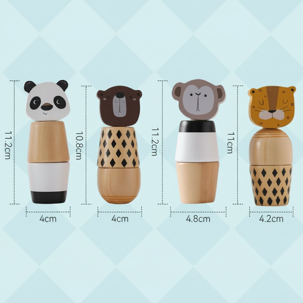 WoodyFriends – Motricidad y diversión – Juguetes apilables de madera con forma de animales