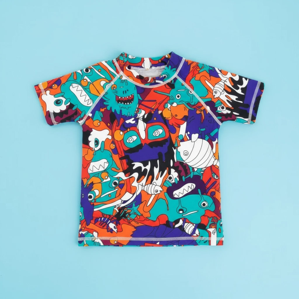 SunnyGuard – Verano y protección: camiseta de baño infantil con mangas cortas y protección UV