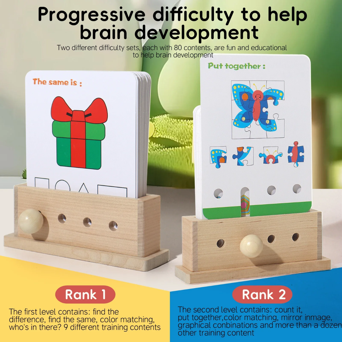 BrainyKids – Lógico y divertido – Juego educativo de cartas de madera