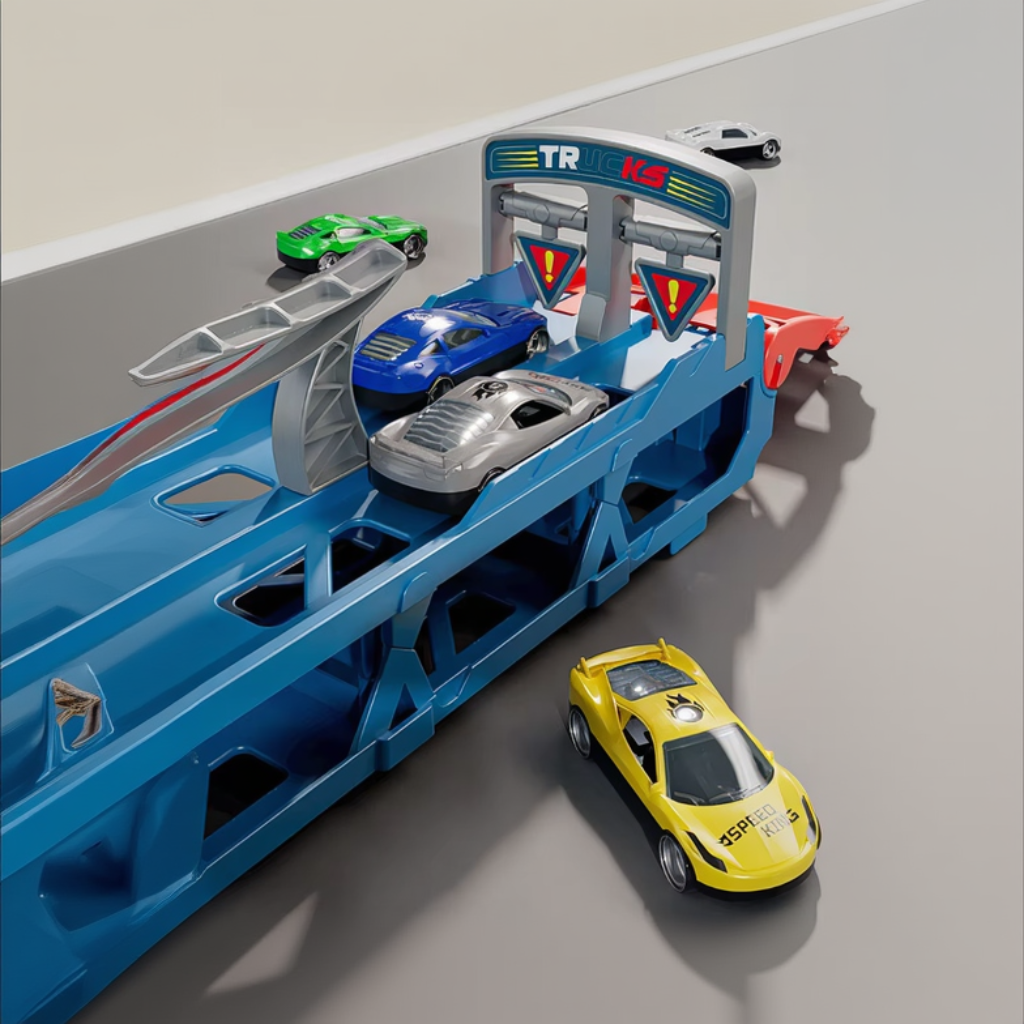 CarHauler – Divertido y lleno de aventuras – Set de juego con camión transportador de coches y coches de carreras