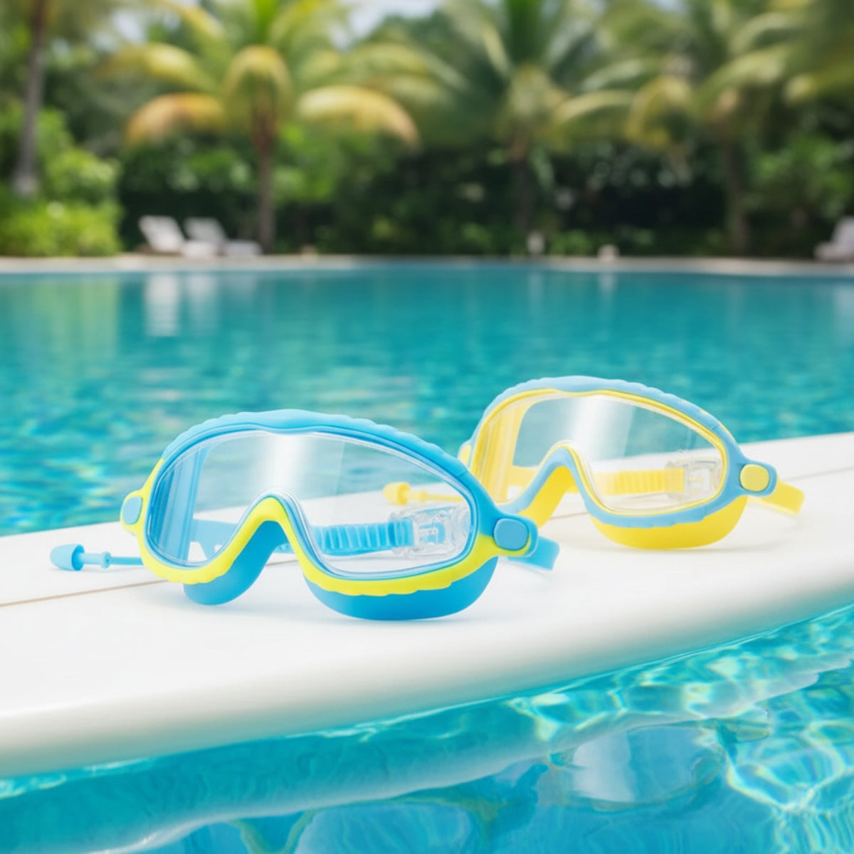 AquaVision – Protección ajustable contra la condensación y los rayos UV – Gafas de natación de silicona con tapones para los oídos