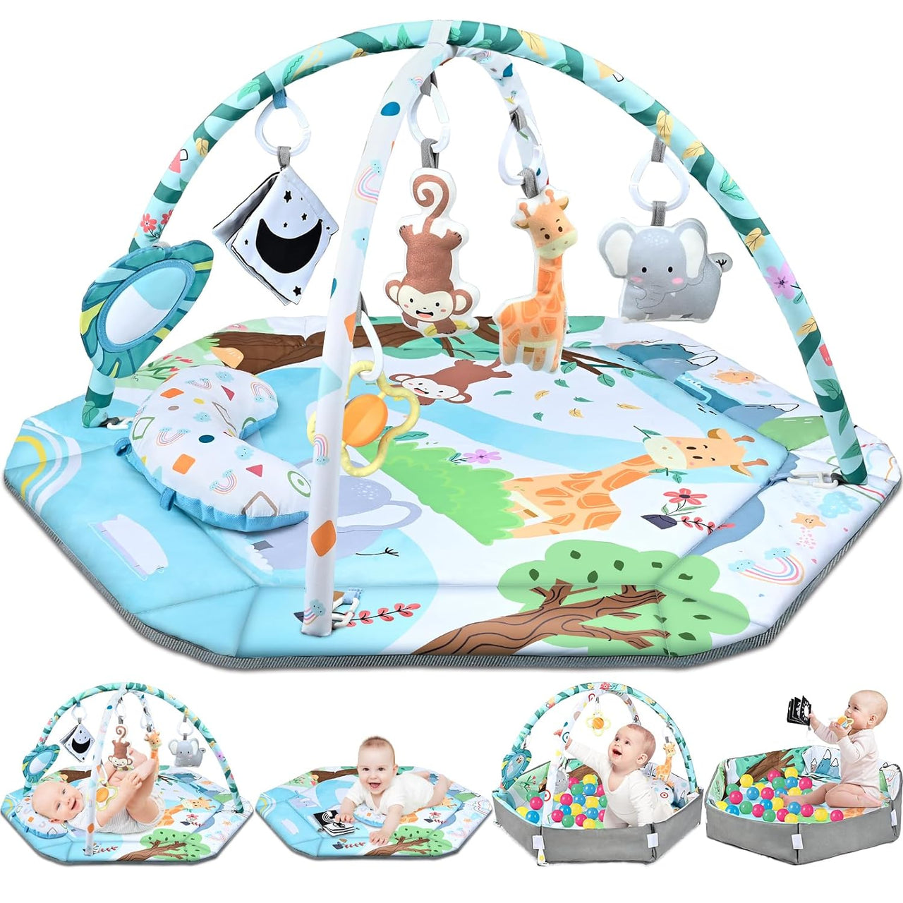 SensoryHaven – 8 en 1 Crecimiento y juego – Manta de juego para bebés