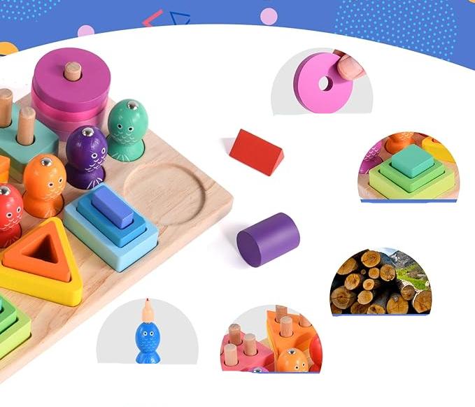 Pesca de colores - Creativo y educativo - Juego de pesca de madera