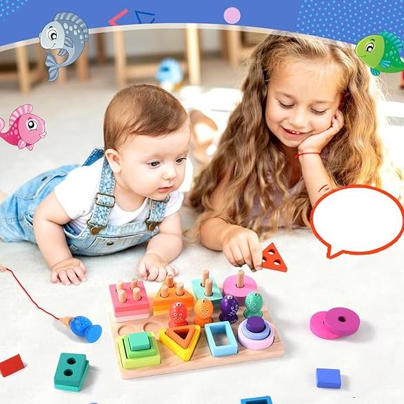 Pesca de colores - Creativo y educativo - Juego de pesca de madera