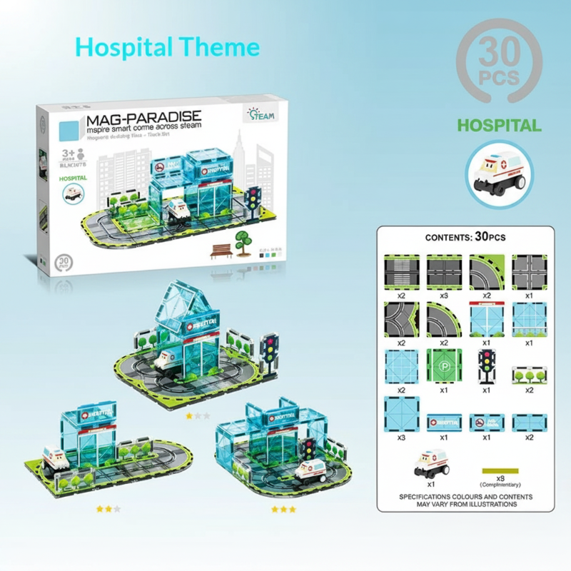 Magnetic Road Blocks – Creativo y educativo – Kit de construcción «Caminos magnéticos»