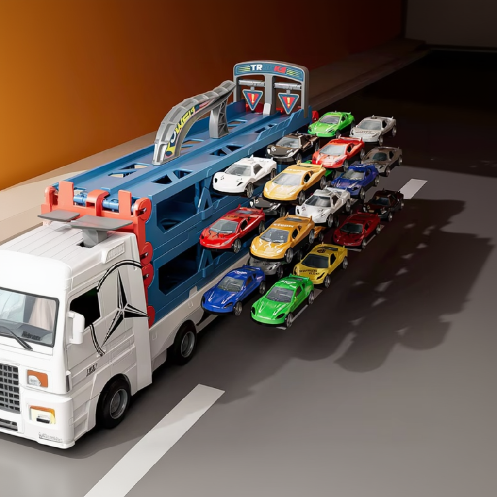 CarHauler – Divertido y lleno de aventuras – Set de juego con camión transportador de coches y coches de carreras