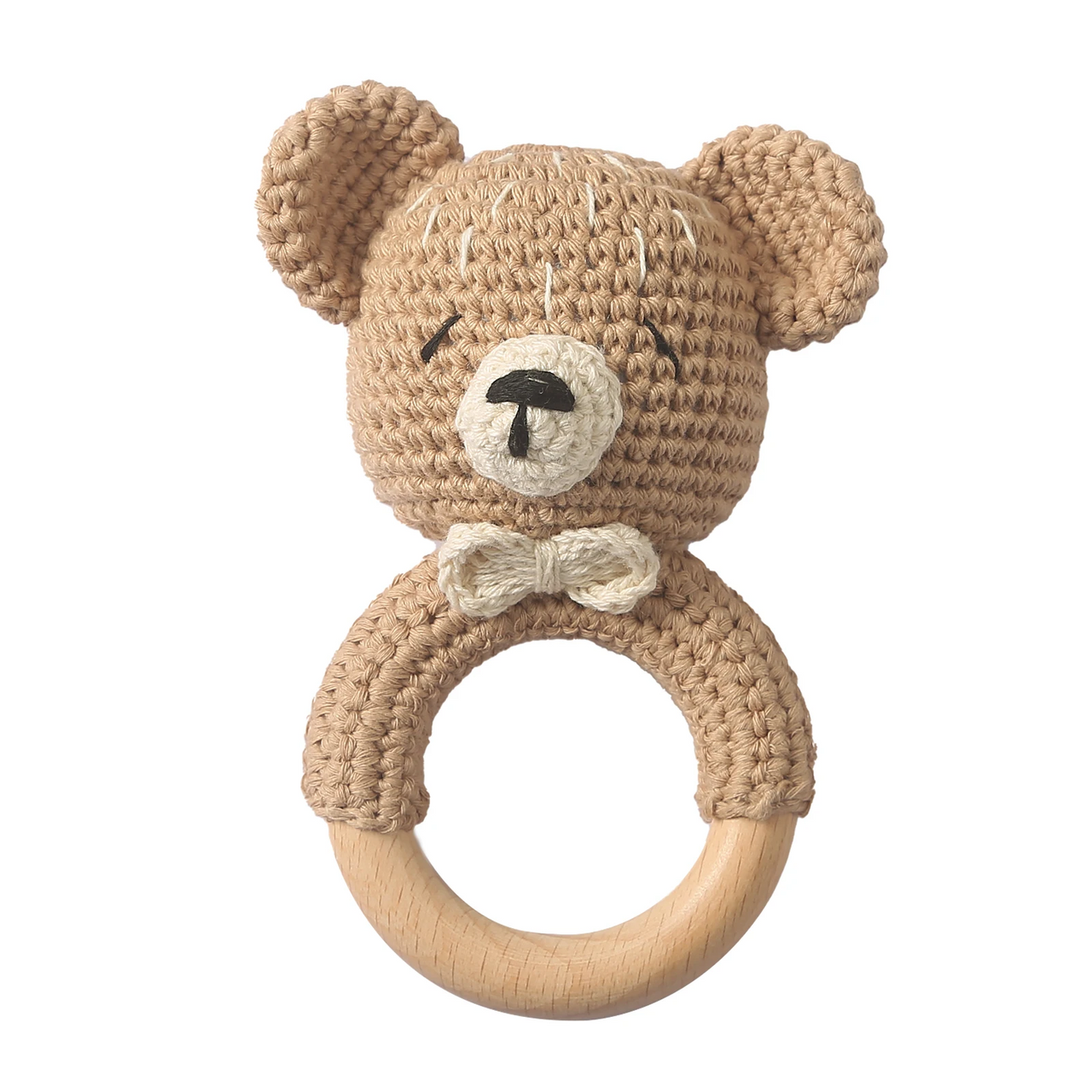 CuddleRattle – Suave y divertido – Sonajero de ganchillo para bebé con anillo de madera