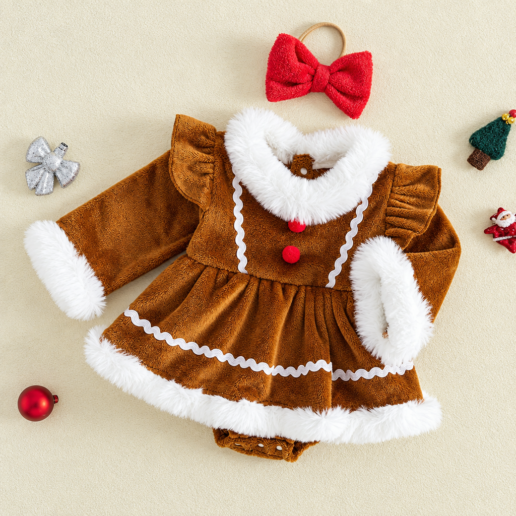 LittleGinger – Cálido y festivo – Mono navideño para bebé con diadema