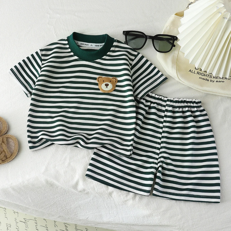 Kids Stripe Outfit – Moda y comodidad: conjunto infantil de verano