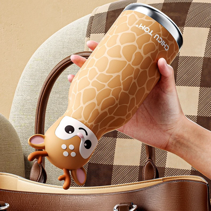 AnimalSip – Bonita y práctica: botella térmica infantil de acero inoxidable con estampado de animales