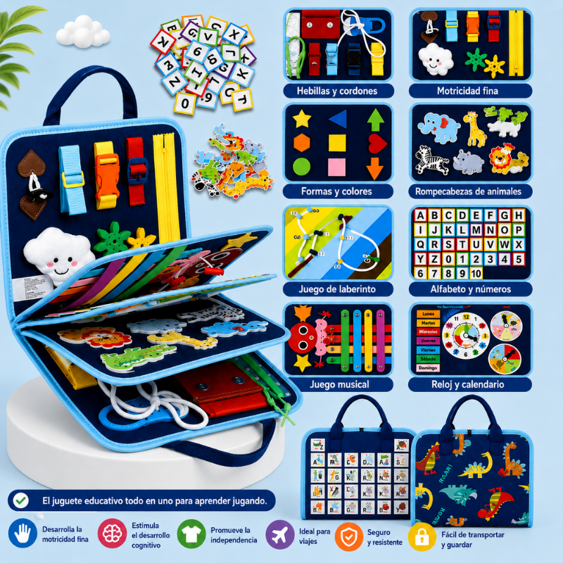 7-in-1 Busy Board – Motricidad y aprendizaje – Tablero de actividades
