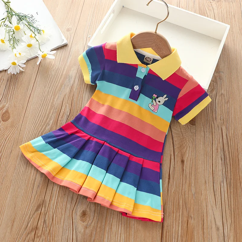 RainbowBabe – Fresco y colorido – Vestido polo para niña