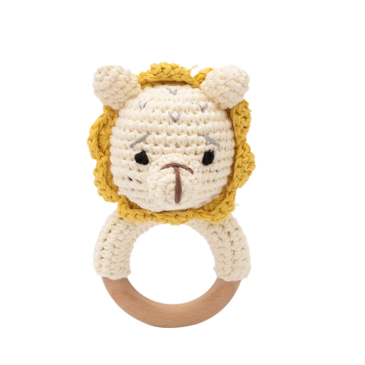 CuddleRattle – Suave y divertido – Sonajero de ganchillo para bebé con anillo de madera