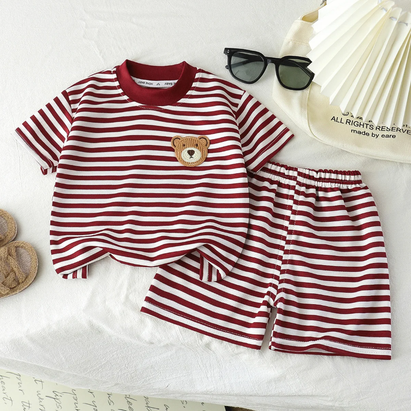Kids Stripe Outfit – Moda y comodidad: conjunto infantil de verano