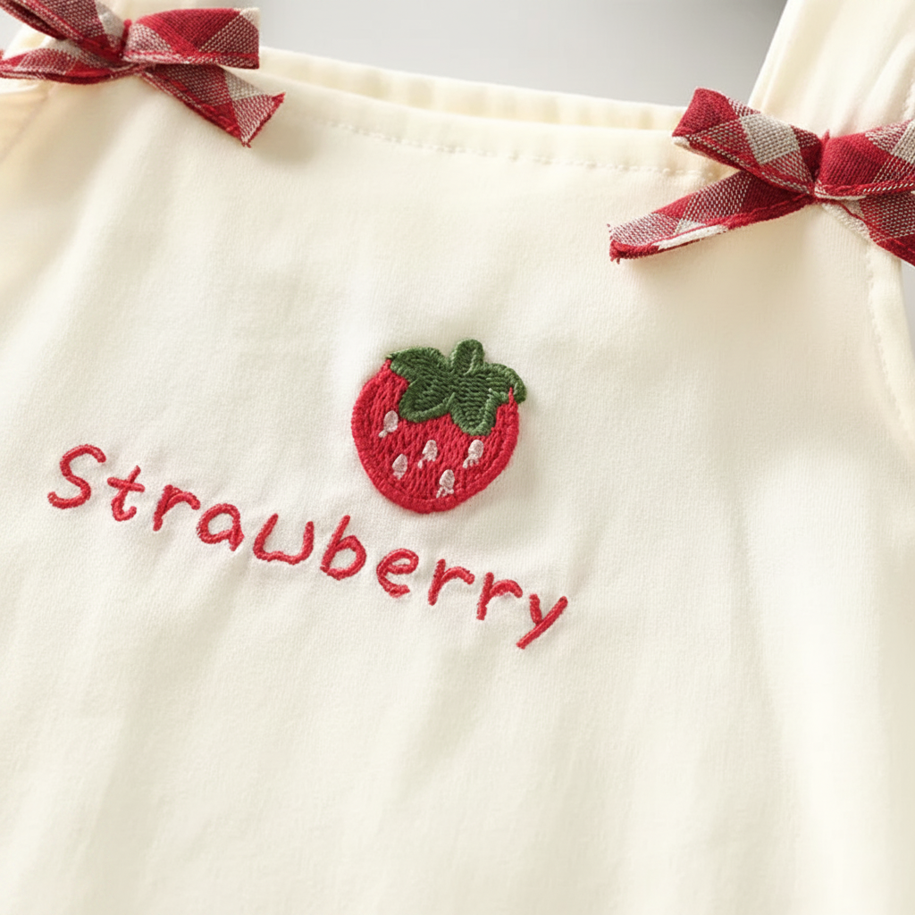 BerryBloom – Bonito y cómodo: vestido de niña con estampado de fresas y conejitos